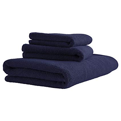 Rivet Popcorn Texture Organic Cotton Towel Set, Set of 3, Navy