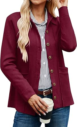 GRACE KARIN Women Casual Cardigan Knit Button Down Shirts Long Sleeve Shacket Jacket with Pockets