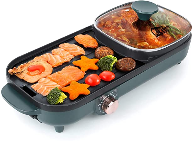 Uten Portable Electric Grill, Electric Barbecue Grill Indoor Hot Pot Chafing Dish, Large Capacity Household Electric Cooker with Temperature Adjustments for Kitchen Dinner Party