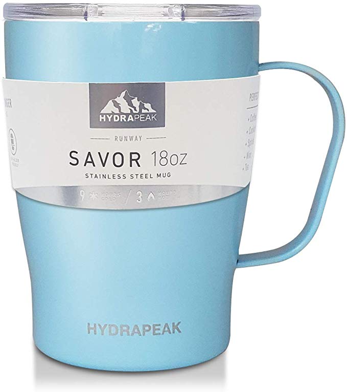 Hydrapeak 18oz Double Vacuum Insulated Coffee Mug. Stainless Steel Travel Mug, Tumbler Coffee Cup with Lid and Integrated Handle (18oz, Cloud)