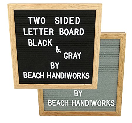 REVERSIBLE BLACK & GRAY Felt Letter Board 12x12”, Oak Wood Frame, Vintage Sign Message Board, Two Sided, 300 x ¾” White Letters & Symbols & Bag, with Wall Mount Hooks (12X12 INCH)