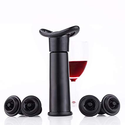 The Original United Wine Saver Pump Preserver with 4 Vacuum Bottle Stoppers - Black (New Black Model)