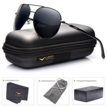 LUENX Mens Aviator Sunglasses Polarized with Case - UV 400 Protection Colors 60mm