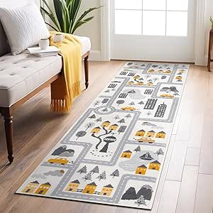 Rugshop Kids Play Road Rug for Playroom,Kidsoom,Nursery Room Interactive Cityscape for Cars and Toys Indoor Soft Runner Rug 2'x7' Cream