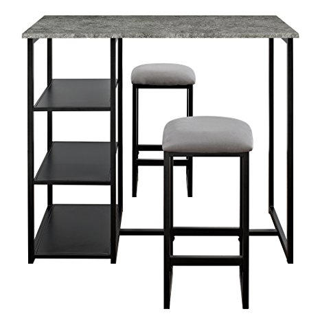 Dorel Living DL7699 Farley 3-Piece Pub Set with Faux Concrete Top, Gray/Black