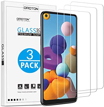 [3 Pack]OMOTON Screen Protector for Samsung Galaxy A21, Easy-Install/Bubble Free/Tempered Glass Screen Protector for Galaxy A21