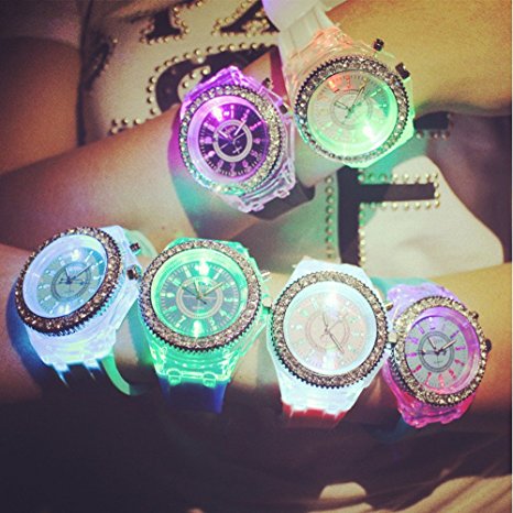 CdyBox Silicone Bling Watch LED Luminous Colorful Lights Sport Watches Girls Boys (6 Pack)