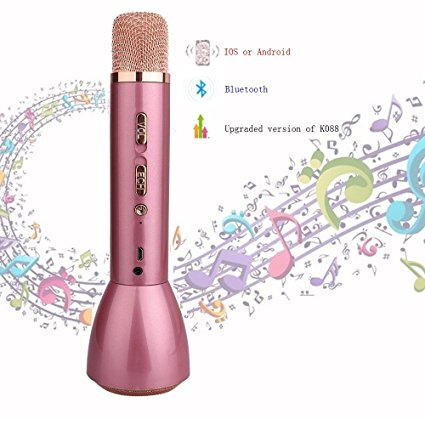 2017 Evangel K098 Bluetooth Wireless Microphone, compatible with iOS and Android OS, ideal for Karaoke, Mini KTV Concert, Singing Practice, Meeting and Class, Portable and lightweight design (Pink)