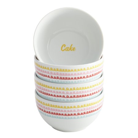 Cake Boss Serveware 4-Piece Porcelain Ice Cream Bowl Set, "Icing and Quotes"