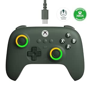 8Bitdo Ultimate C Wired Controller for Xbox, RGB Lighting Fire Ring and Hall Effect Joysticks, Compatible with Xbox Series X|S, Xbox One, Windows 10/11 - Officially Licensed (Dark Green)