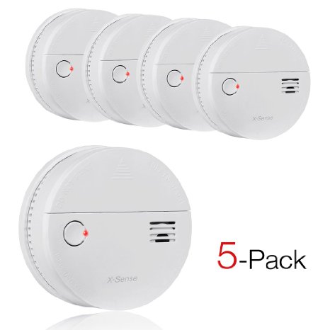 X-Sense DS51 Battery-Operated Home Smoke  CO Alarm Carbon Monoxide Detector and Fire Alarm with Photoelectric Sensor Easy Installation 5-Pack