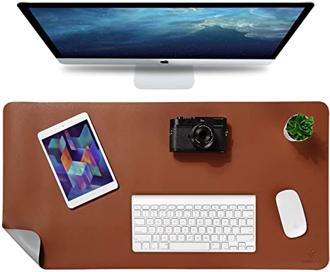 Knodel Desk Pad, Office Desk Mat, 43cm x 90cm PU Leather Desk Blotter, Laptop Desk Mat, Waterproof Desk Writing Pad for Office and Home, Dual-Sided (Brown)