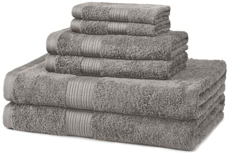 AmazonBasics Fade-Resistant Cotton 6-Piece Towel Set Grey