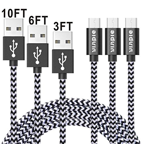 Vinpie 3-Pack 3ft 6ft 10ft Nylon Braided Micro USB Cable, High Speed Durable A Male to Micro B Sync and Charge Cable Cord for Samsung, HTC, Motorola, Nokia, Android and Other Tablet Smartphone