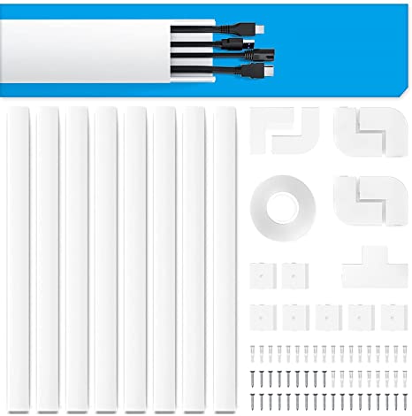 125in Cord Cover, Large Cable Concealer - Cable Raceway Wall Cable Management - Wire Hider for Mount TV System - Paintable On-Wall Cable Hider - CMC01-Large, 8X L15.7in W1.18in H0.6in, Large, White