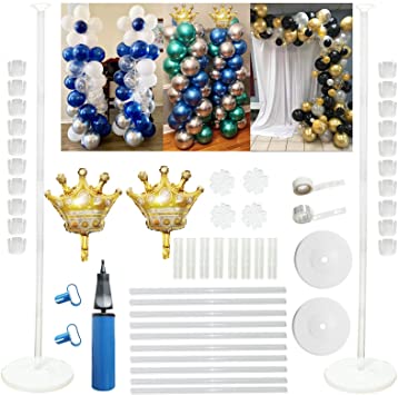 Elecrainbow 2 Sets of 65 Inches Height Balloon Column Stand Kit for Party Decorations, Balloon Column Bases, Pole, Balloon Clip Rings, Pump, Gold Foil Crown Balloons & 7 Pack of Accessories Included