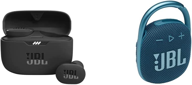 JBL Tune 130NC TWS True Wireless in-Ear Noise Cancelling Headphones - Black & Clip 4 - Portable Mini Bluetooth Speaker, Big Audio and Punchy bass, Integrated Carabiner- (Blue)