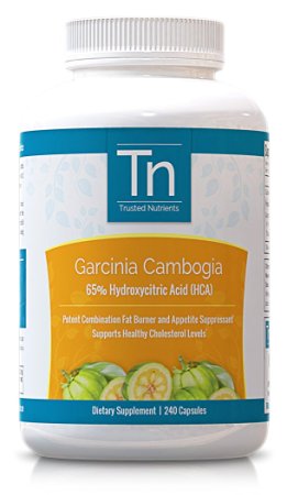 Trusted Nutrients 100% Pure Garcinia Cambogia: 65% HCA, 240 Veggie Caps, 1500mg Per Serving, High Absorption