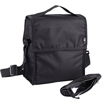 Insulated Lunch Bag Collapsible Multi-Layers Thermal Insulated Oxford Lunch Tote Black Zip Closure with Shoulder Strap