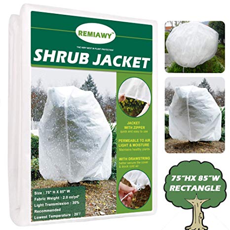 Remiawy Plant Covers Freeze Protection Frost Blanket for Plants Trees Shrubs-Reusable Shrub Covers Jacket with Zipper Drawstring, Frost Cover for Animal Protection (85”X75” Shrub Jacket 2 oz/sq yd)