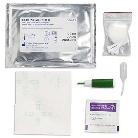 (4 Pack) Eldoncard Blood Type Test- air sealed envelope, safety lancet, micropipette, cleansing swab