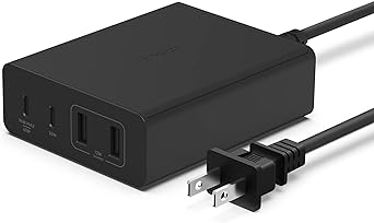 Belkin 108W GaN USB Charging Station for Multiple Devices, 2 Type C   2 Type A Ports Fast Desktop Charger Dock Hub for iPhone, Apple Watch, iPad Pro, Air, Mini, MacBook Pro 16” 14” and Air - Black