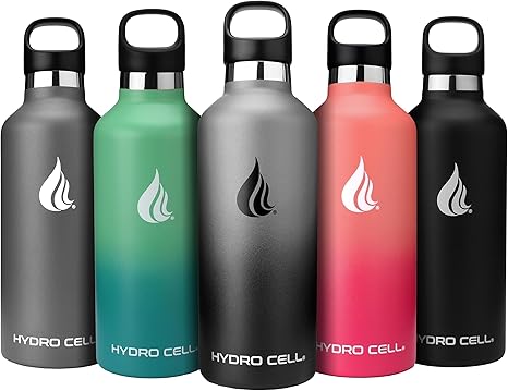 HYDRO CELL Stainless Steel Water Bottle with Straw & 2 Standard Mouth Lids (32oz 24oz 20oz 16oz) Keeps Liquids Hot or Cold w/Double Wall Vacuum Insulated Leak Proof Sport Design (Graphite/Black 32oz)