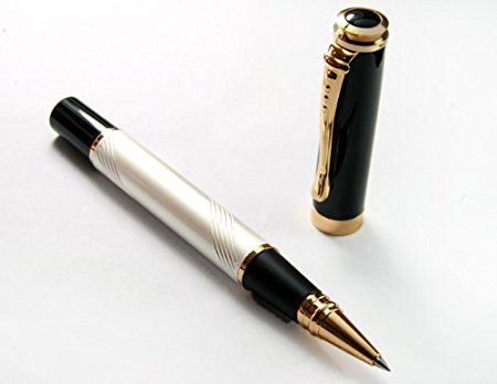 1 X Classic Mother of Pearl Golden Ring Pen, Pen Barrel Is Finished Pearl White with Push in Style Ink Converter