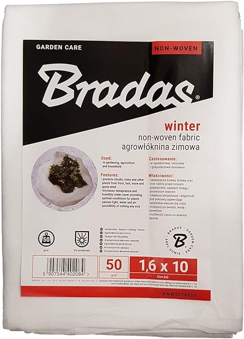 Bradas Heavy duty (50gsm) plant protection fleece,protect against wind rain, frost (1.6m x 10m, White)