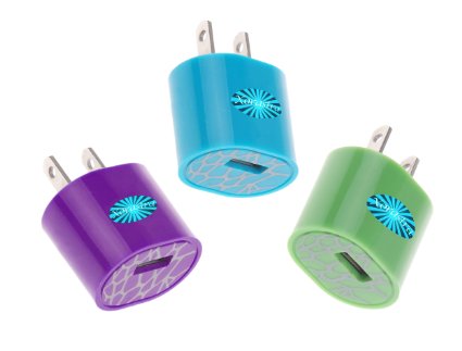 Compact Wall Charger for iPhone6s/6s Plus, Samsung & other Smartphone Ct.3 (PleBluGrn)