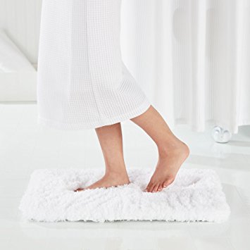 Genteele Memory Foam Bath Mat Shaggy Bathroom Mat, Non-Slip, Water Absorbent, Super Plush, Washable Bathroom Rug, 21" X 34", White