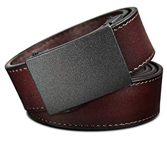 Men's Holeless Leather Ratchet Click Belt - Trim to Perfect Fit (Various Styles and Colors)