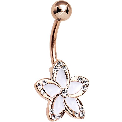 Clear Rose White as Falling Snow Flower Belly Ring