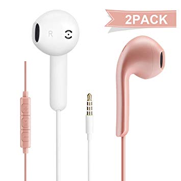 Earbuds Earphones Wired Headphones with Mic and Remote Volume Control 2 Packs-White&Rose Gold.