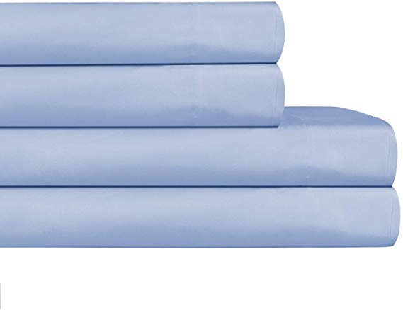 AURAA ESSENTIAL 100% Cotton Peached Percale Sheet Set - King Sheets - 4 Piece Set, Feather Soft, DEEP Pocket,Big Sale Days,Oeko-TEX Certified, Zen Blue