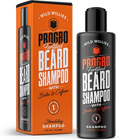 ProGro Beard Shampoo & Wash | Beard Growth & Thickening – Infused with Biotin & Caffeine | Tingly Fresh Clean, Moisturize & Hydrate for Fuller & Younger Looking Beard – (4 oz.) Wild Willies