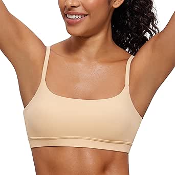 CRZ YOGA Womens Butterluxe Adjustable Spaghetti Strap Sports Bra - Scoop Neck Wireless Padded Bra Yoga Workout Crop Top