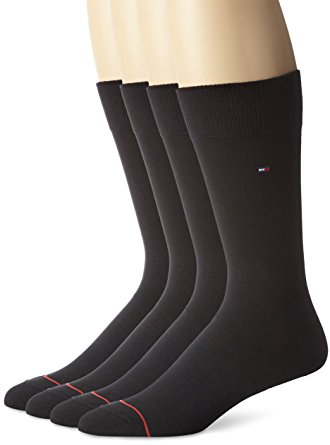 Tommy Hilfiger Men's 4 Pack Flat Knit Logo Crew Sock