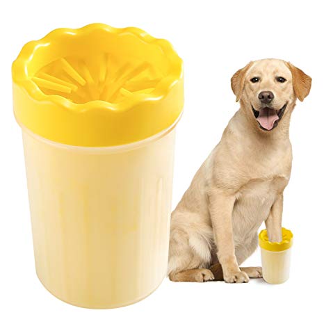 RABBITGOO Dog Paw Cleaner Portable Pet Cleaning Cup Dog Foot Cleaner Paw Washer Paw Protector for Medium Size Cat & Dog with Muddy Paws, A Must-have Tool for Dog Lovers(Yellow)