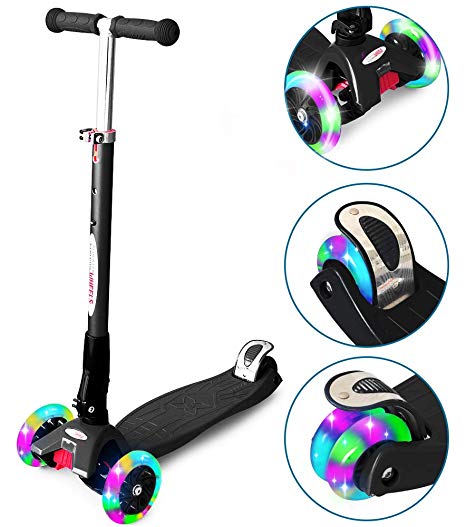 ChromeWheels Scooters for Kids, Deluxe Kick Scooter 4 Adjustable Height 150lb Weight Limit 3 Wheel, Lean to Steer LED Light Up Wheels, Best Gifts for Girls Boys Age 6-12 Year Old