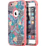 ULAK iPhone 6s Plus Case  iPhone 6 Plus 55 inch Case Hybrid Case with Dual Layer Hard PC Soft Silicone Map Flower-Neon Pink