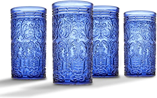 Jax Highball Beverage Glass Cup by Godinger – Blue – Set of 4