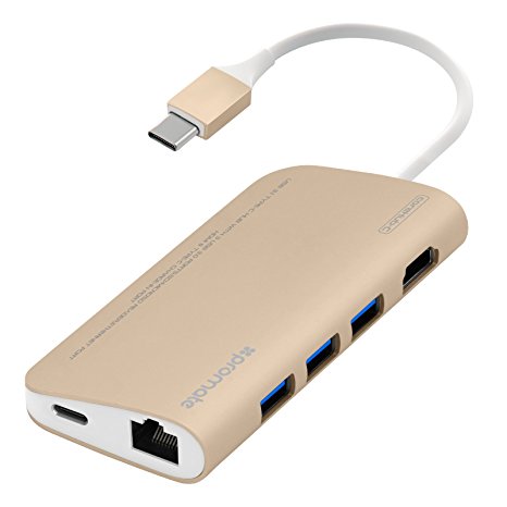 Promate Core Hub-C USB Type C Hub Multi-Ports Adapter with Full Power Delivery 85 Watts 3 x USB 3.1 Ports, 1 HDMI 4K Port and 1 USB-C Input Charging Port for New Macbook Pro 13 and 15 inch ( Late 2016 Release ) (Gold)