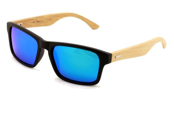 Rectangular Genuine Real Bamboo Wood Polarized Sunglasses With Reflective Mirror Tint
