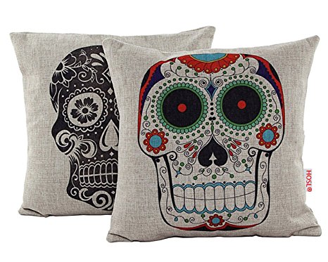 HOSL 2 Pack Halloween Skulls Pattern Decorative Pillowcase Throw Pillow Cushion Cover Square about 17.317.3 Inch(44CM44CM) (Skull)