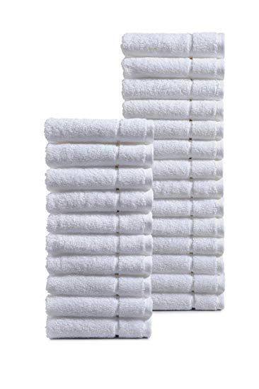 Haven Cotton 100% Turkish Cotton Washcloth Towel Set - Pack of 24, 13 x 13 Inches, 600 GSM, White