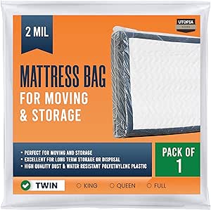 Utopia Home Mattress Bag for Moving Twin Size (Pack of 1), 2 Mil Thick Mattress Storage Bag, Plastic Mattress Cover, Fits Mattresses up to 14 Inches