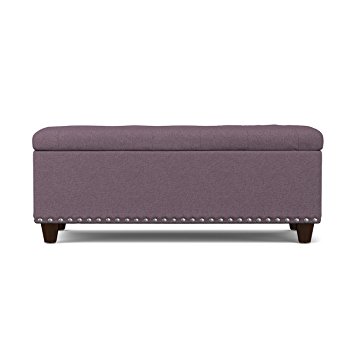 Handy Living Tufted Wall Hugger Bench Storage Ottoman, Purple