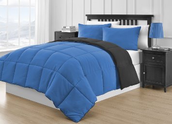 P&R Bedding Reversible Down Alternative 3-Piece Comforter Set, Variety of Colors (Twin, Black/Blue)