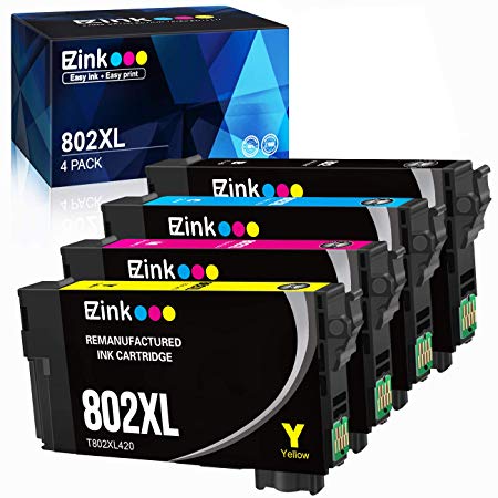 E-Z Ink (TM) Remanufactured Ink Cartridge Replacement for Epson 802XL 802 T802XL T802 to use with Workforce Pro WF-4740 WF-4730 WF-4720 WF-4734 (4 Pack)
